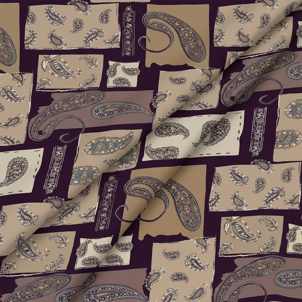 Folded Paisley Purple Paisley Rayon Fabric