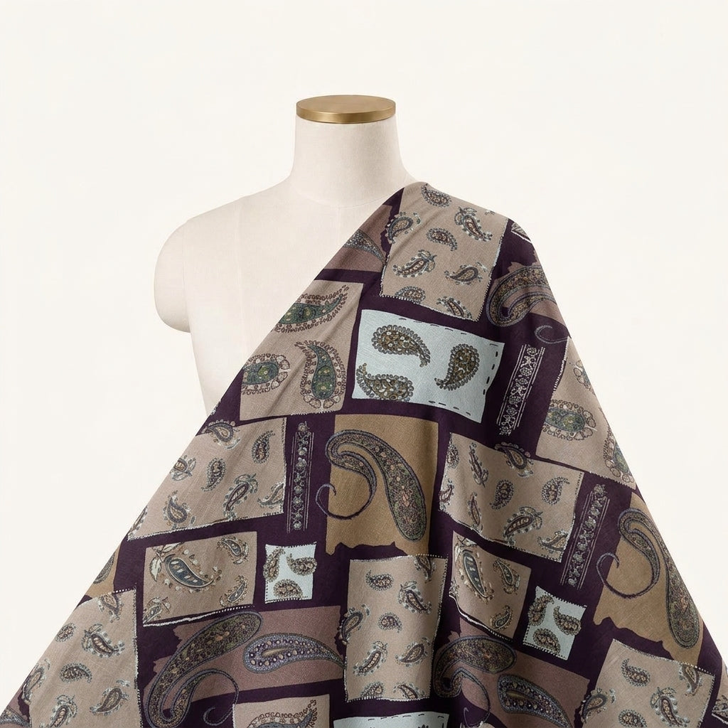 Paisley Purple Paisley Rayon Fabric Draped as a saree