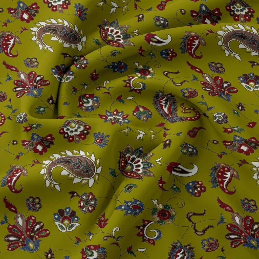 Mustard Yellow Paisley Rayon Fabric - EB11915