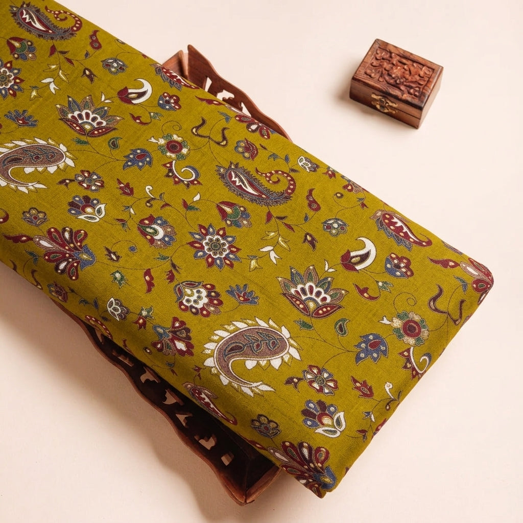 Mustard Yellow Paisley Rayon Fabric - EB11915