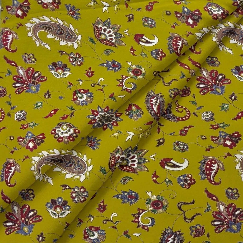 Mustard Yellow Paisley Rayon Fabric - EB11915