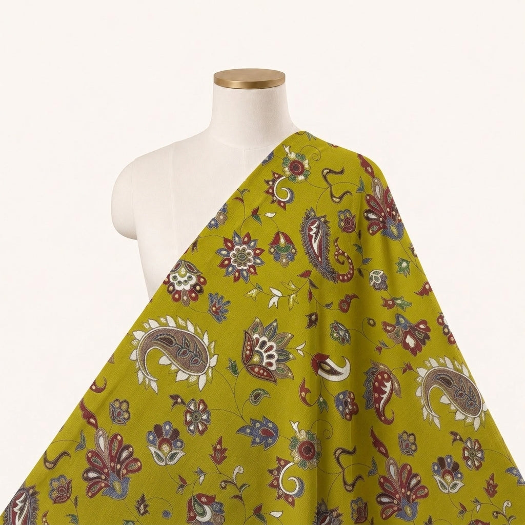 Mustard Yellow Paisley Rayon Fabric - EB11915