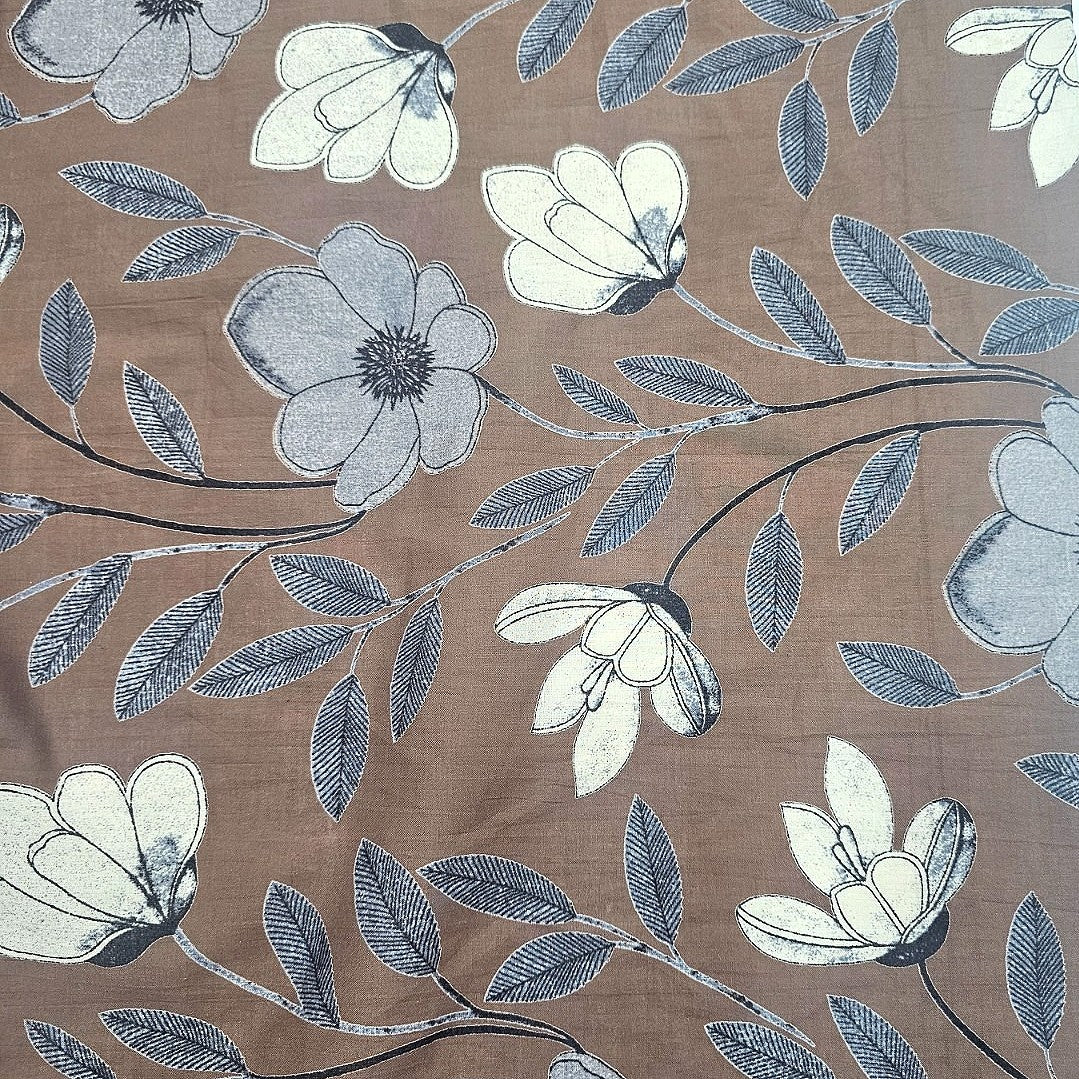 Brown Floral Cotton Fabric - EB12022
