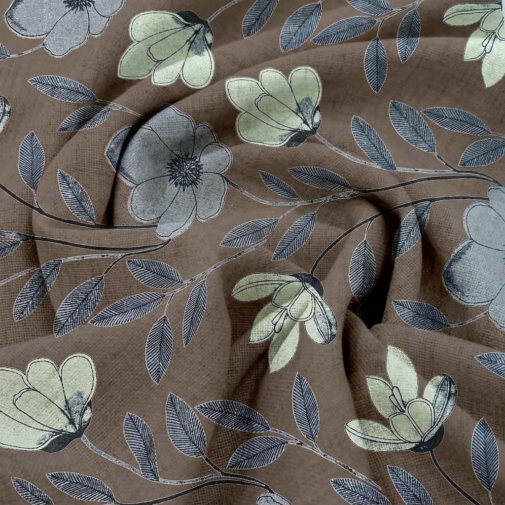 Swirled Floral Brown Floral Cotton Fabric