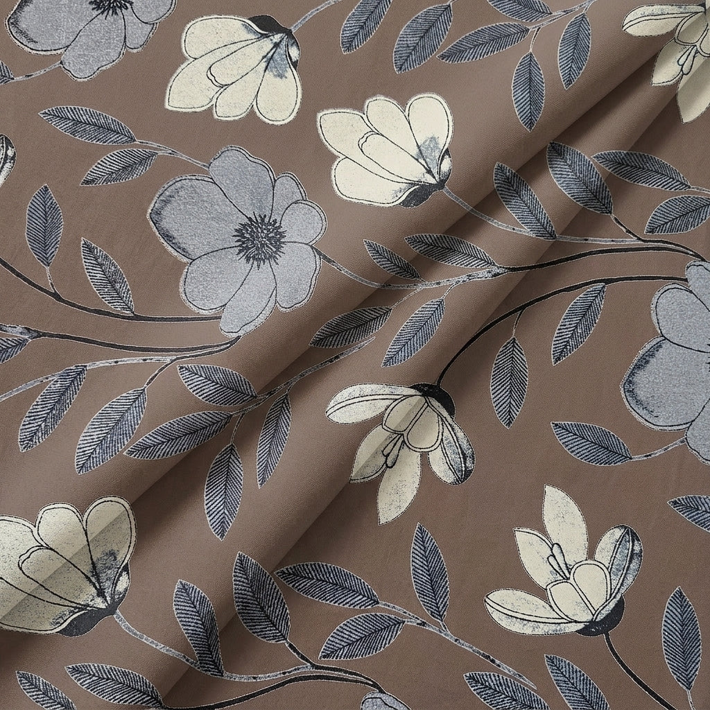 Folded Floral Brown Floral Cotton Fabric