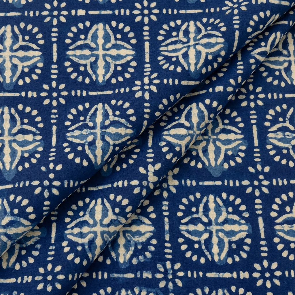 Folded Block Print Indigo Block Print Cotton Fabric