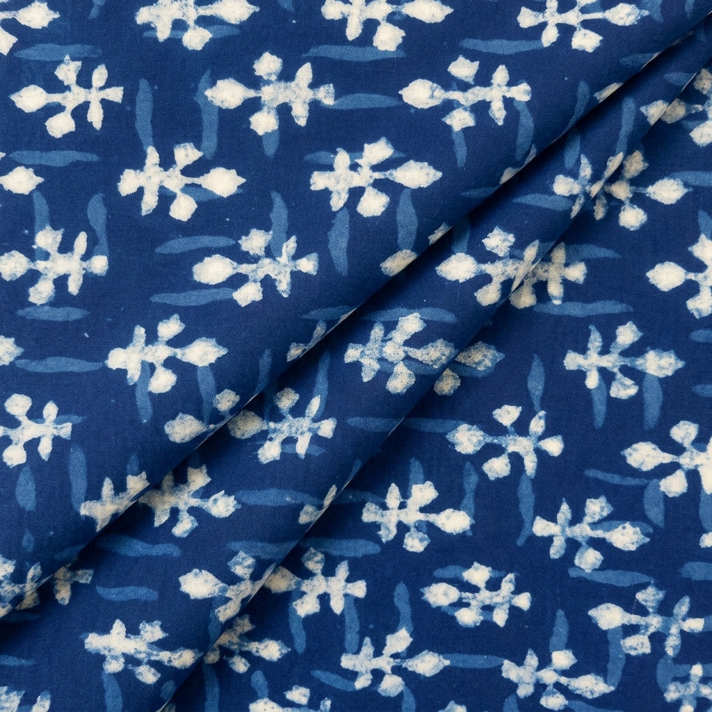 Folded Block Print Indigo Block Print Cotton Fabric