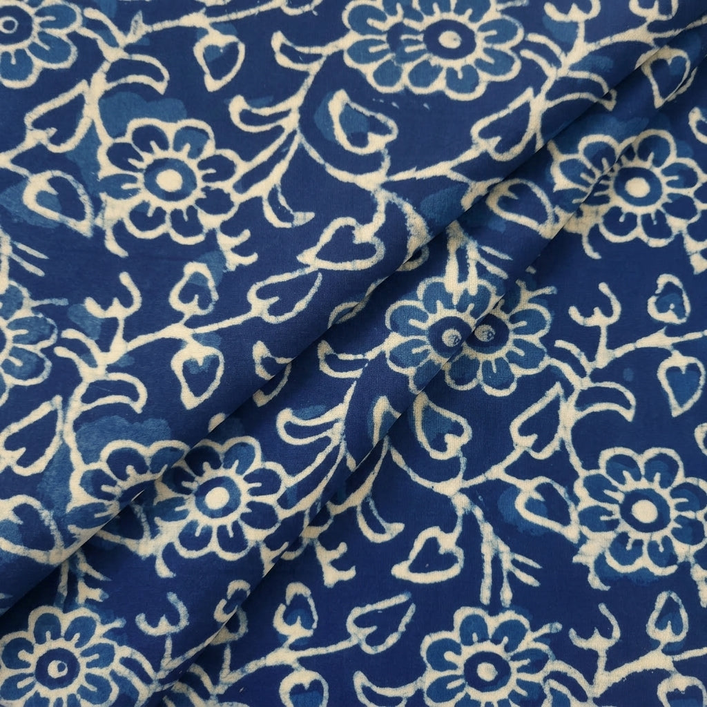Folded Floral Indigo Floral Cotton Fabric