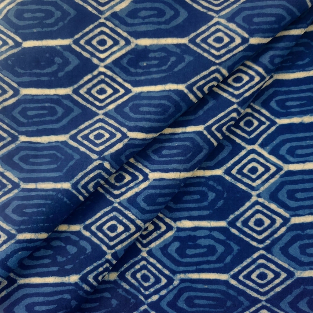Folded Block Print Indigo Block Print Cotton Fabric