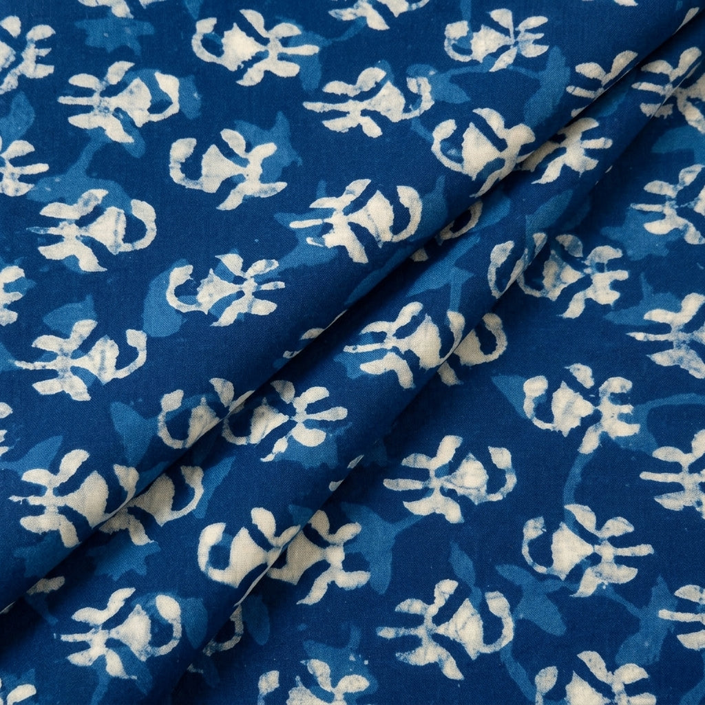 Folded Block Print Indigo Block Print Cotton Fabric