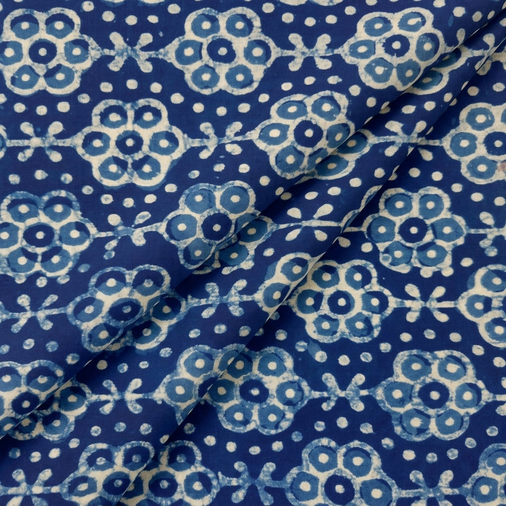 Folded Block Print Indigo Block Print Cotton Fabric