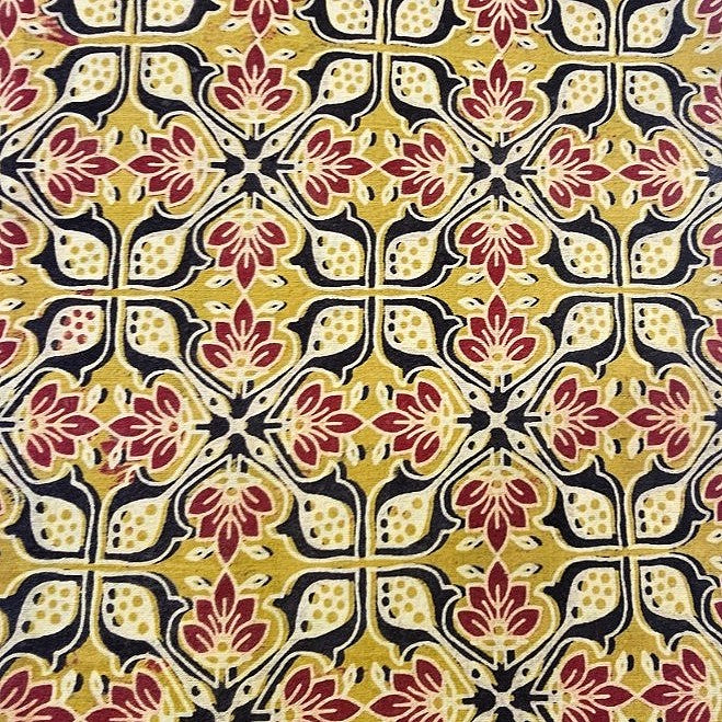 Yellow Ajrakh Cotton Fabric - EB12399 - EB12399 - Flat fabric