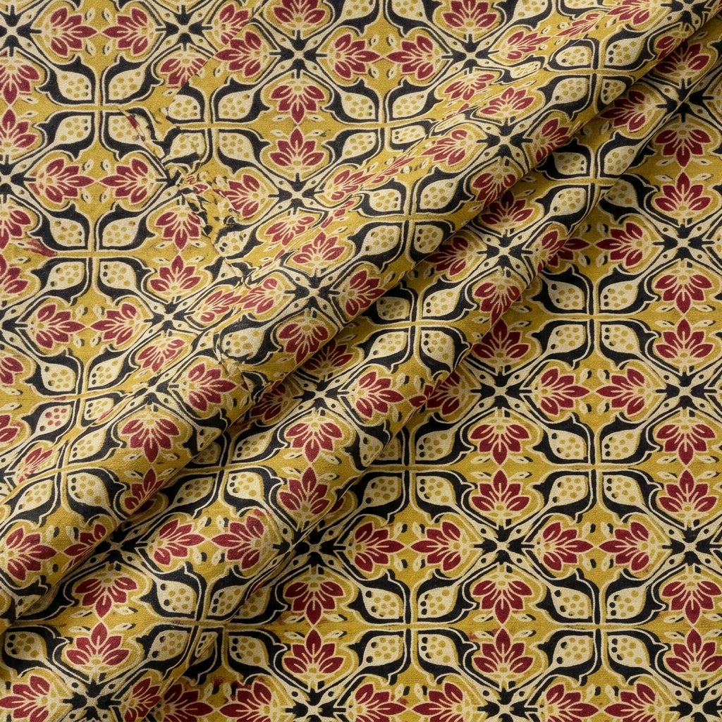Folded Ajrakh Yellow Ajrakh Cotton Fabric