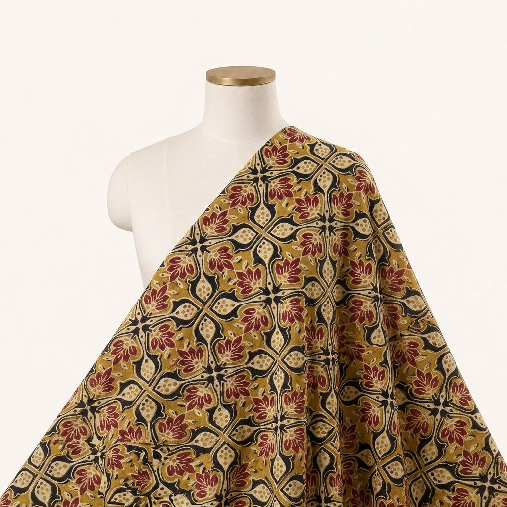 Ajrakh Yellow Ajrakh Cotton Fabric Draped as a saree