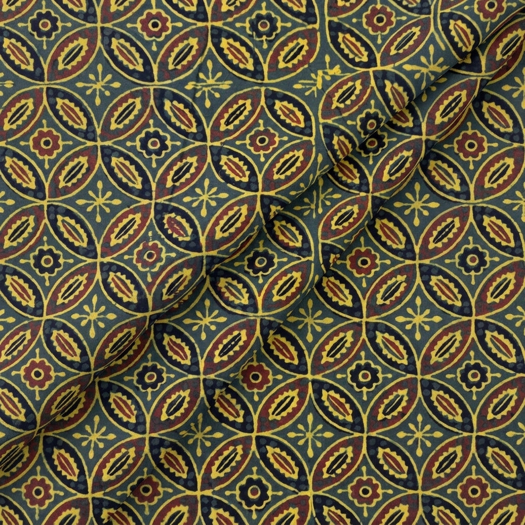 Folded Ajrakh Green Ajrakh Cotton Fabric