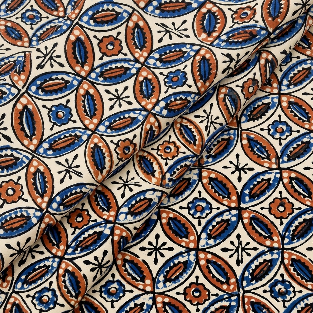 Folded Ajrakh Cream Ajrakh Cotton Fabric