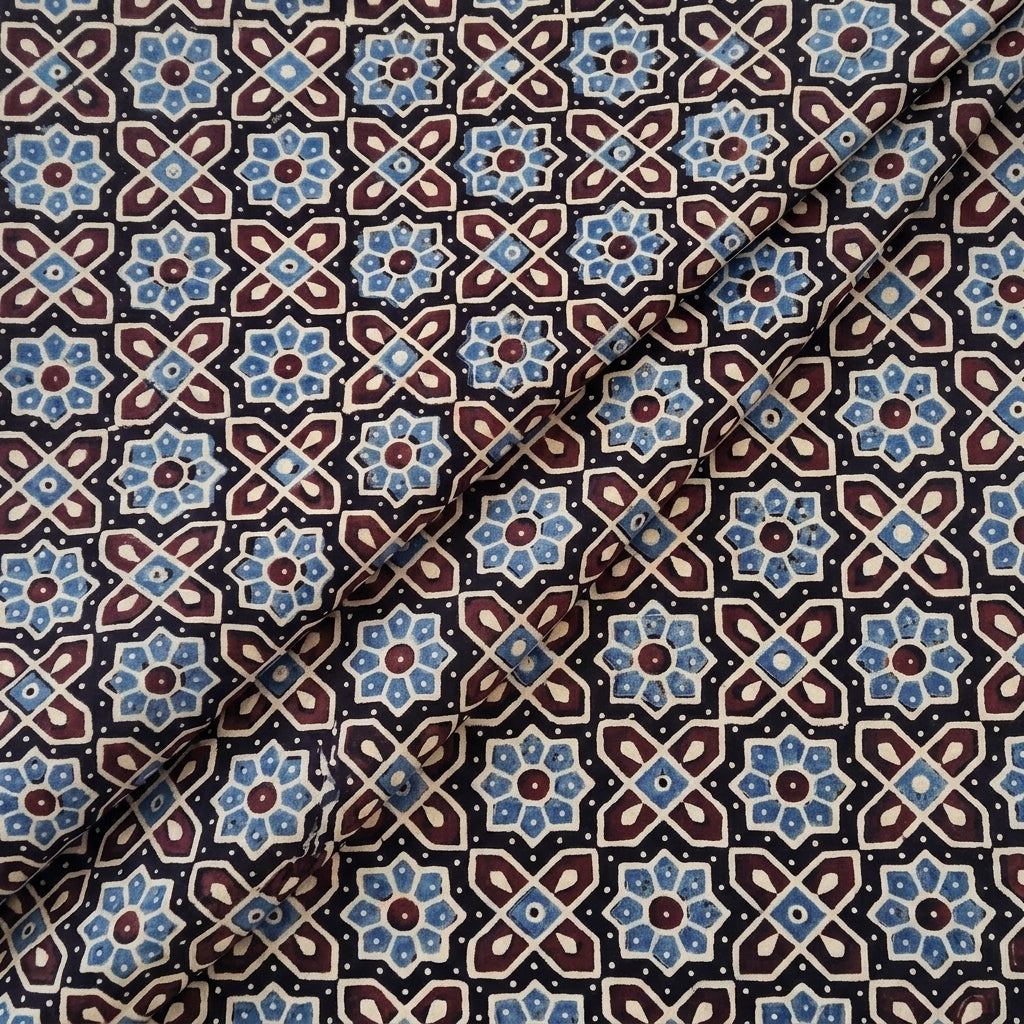 Folded Ajrakh Black Ajrakh Cotton Fabric