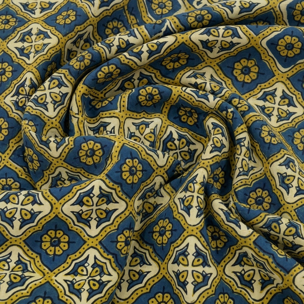 Swirled Ajrakh Green Ajrakh Cotton Fabric