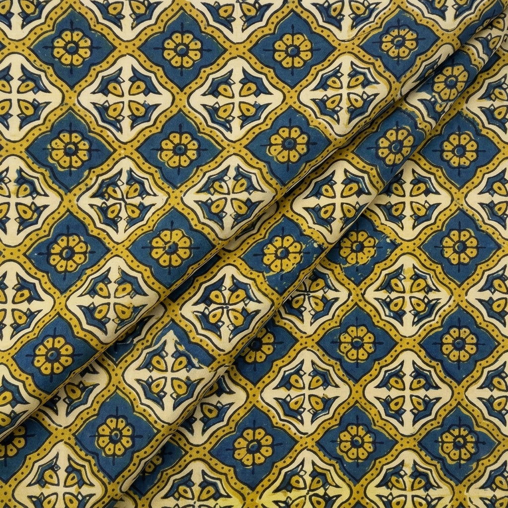 Folded Ajrakh Green Ajrakh Cotton Fabric