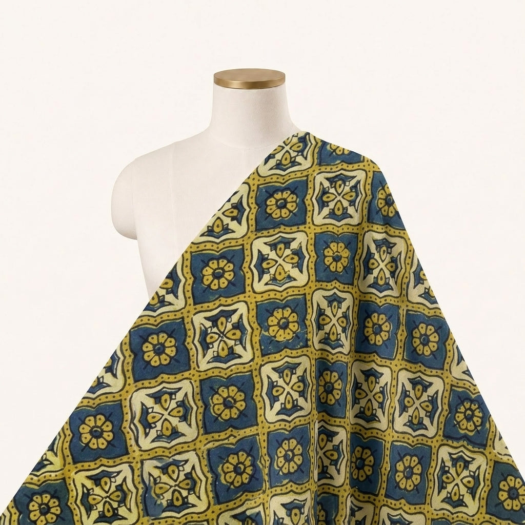 Ajrakh Green Ajrakh Cotton Fabric Draped as a saree