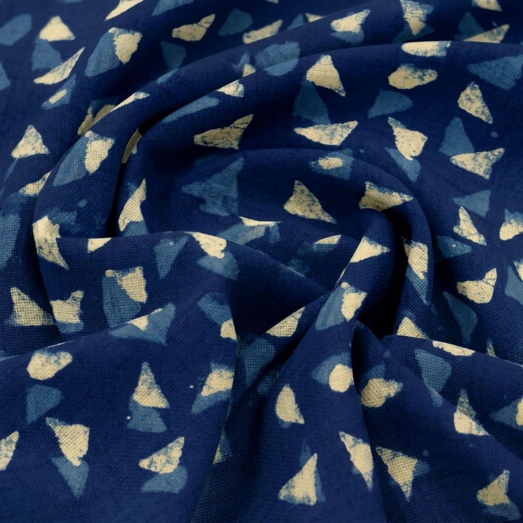 Swirled Block Print Indigo Block Print Cotton Fabric