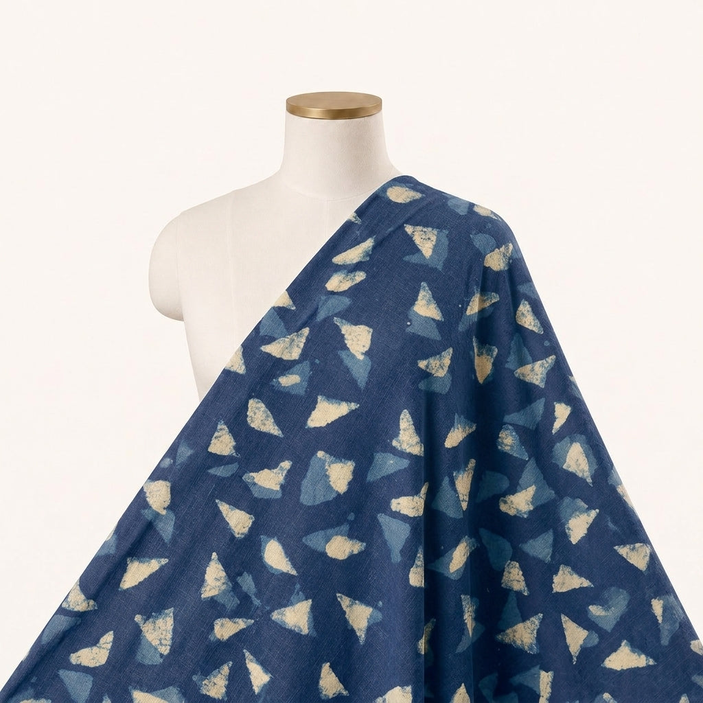 Block Print Indigo Block Print Cotton Fabric Draped as a saree