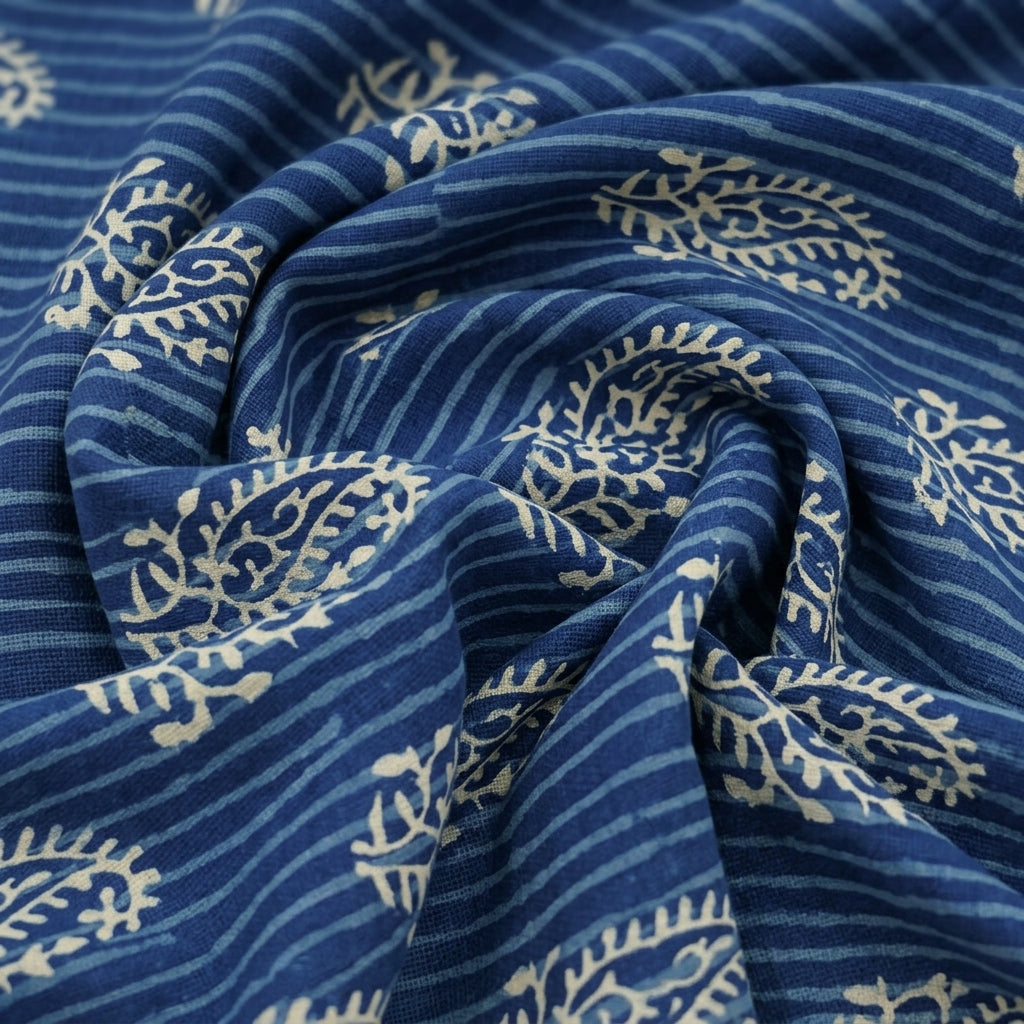 Swirled Paisley Indigo Paisley Cotton Fabric
