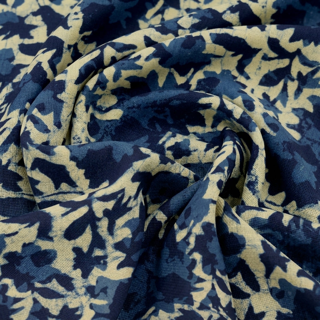 Swirled Floral Indigo Floral Cotton Fabric