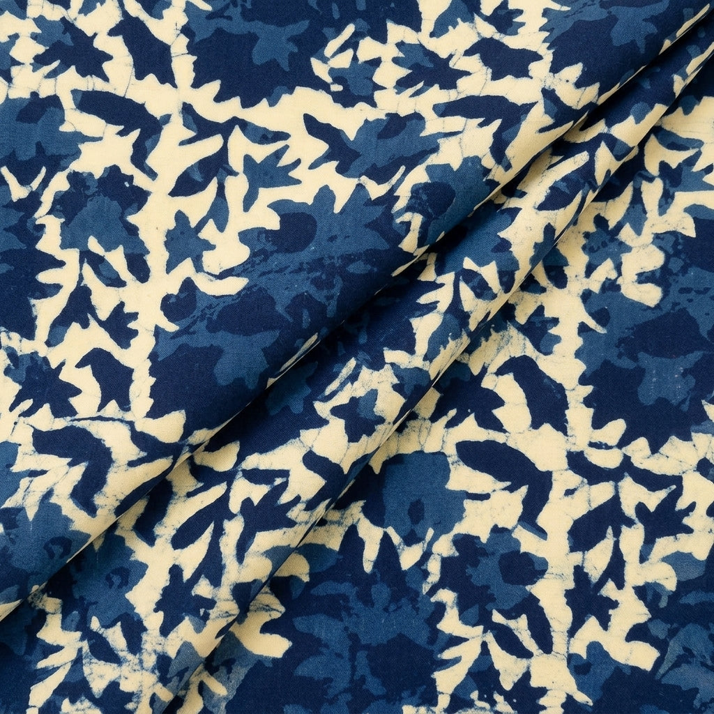 Folded Floral Indigo Floral Cotton Fabric