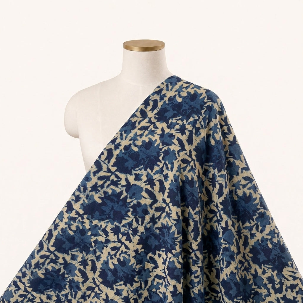 Floral Indigo Floral Cotton Fabric Draped as a saree