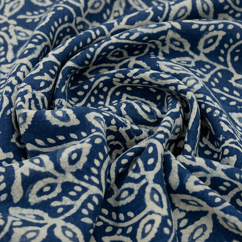 Swirled Floral Indigo Floral Cotton Fabric