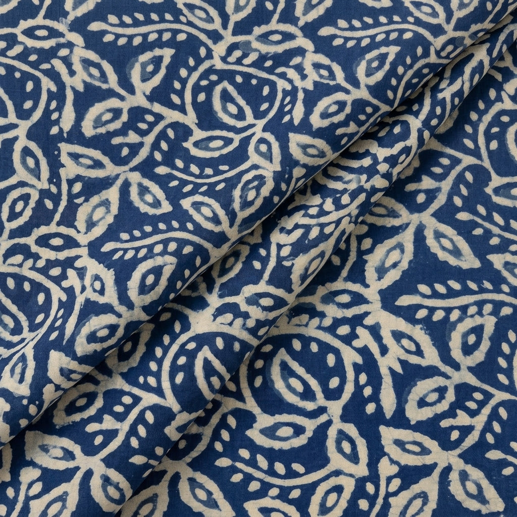 Folded Floral Indigo Floral Cotton Fabric