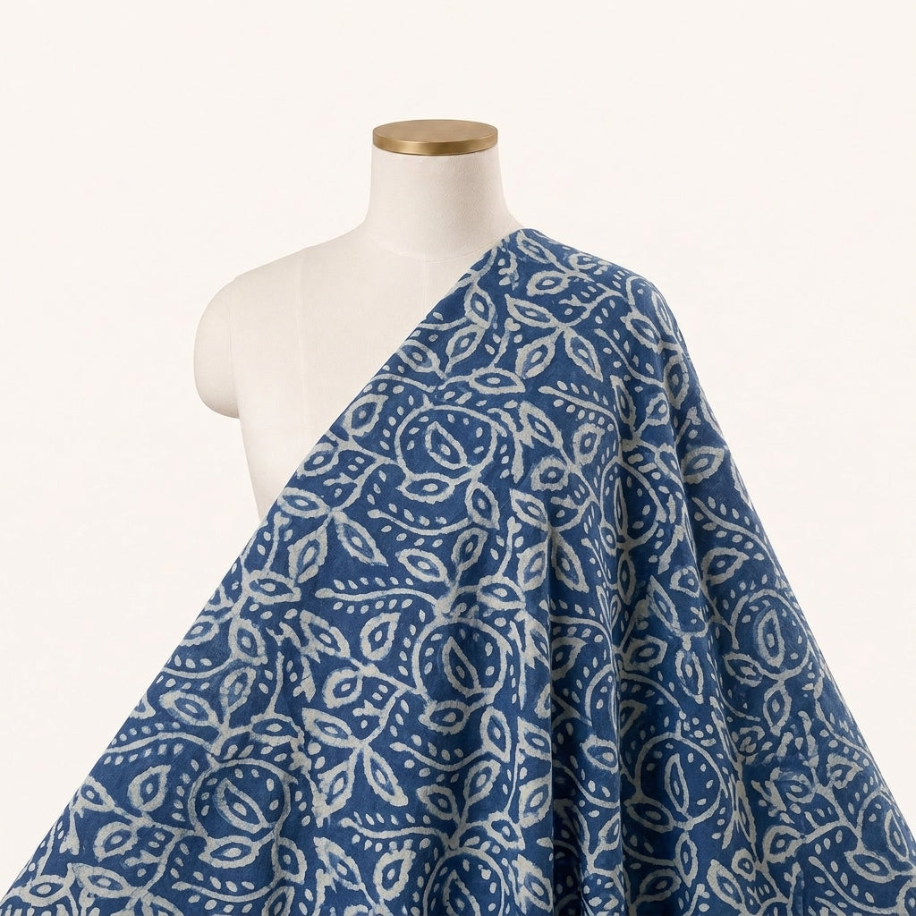 Floral Indigo Floral Cotton Fabric Draped as a saree