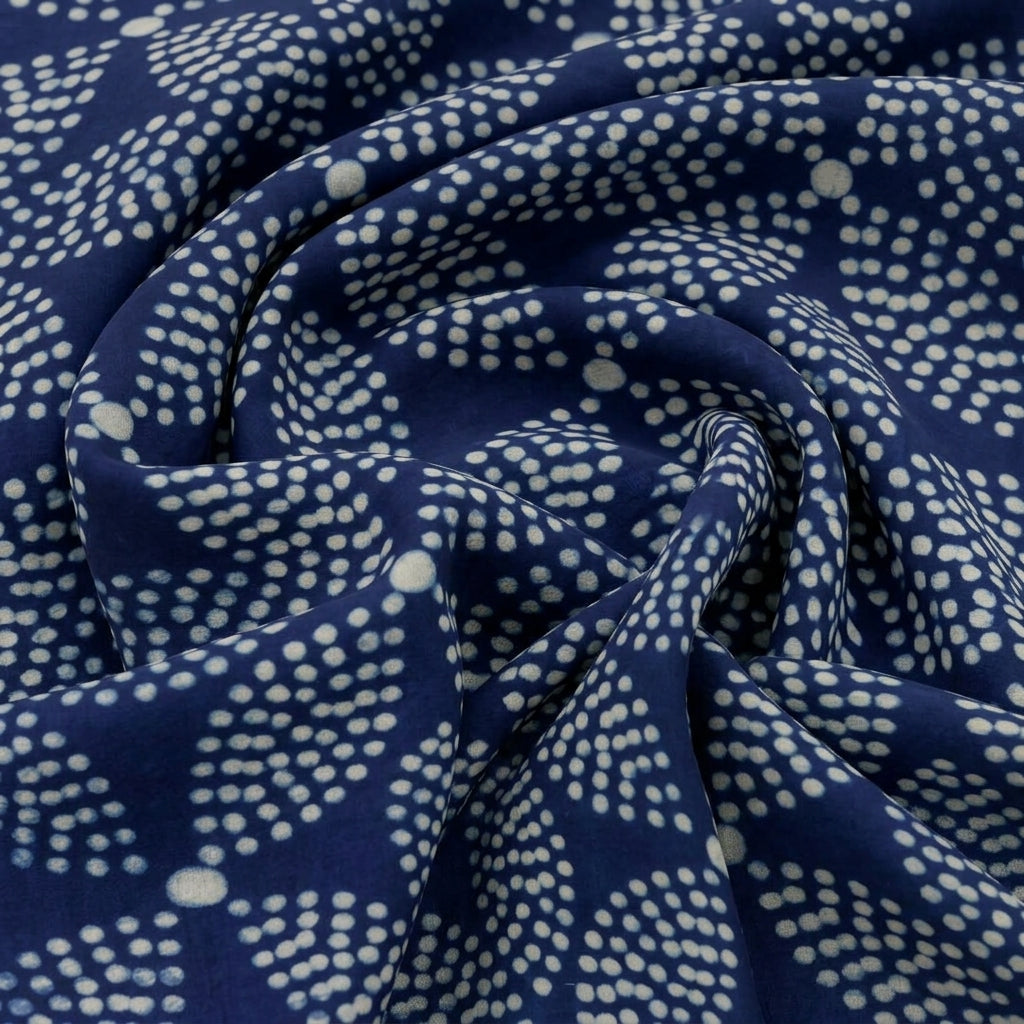 Swirled Block Print Indigo Block Print Cotton Fabric