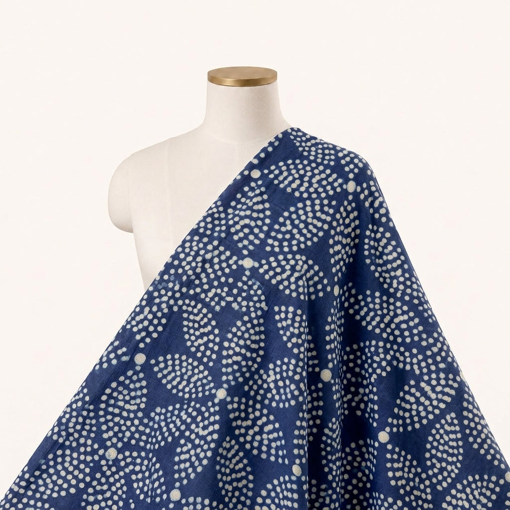 Block Print Indigo Block Print Cotton Fabric Draped as a saree