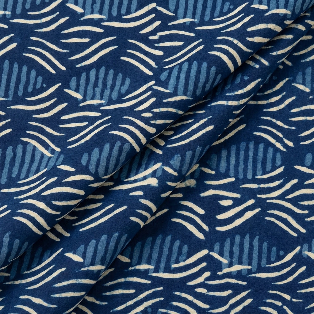Folded Block Print Indigo Block Print Cotton Fabric