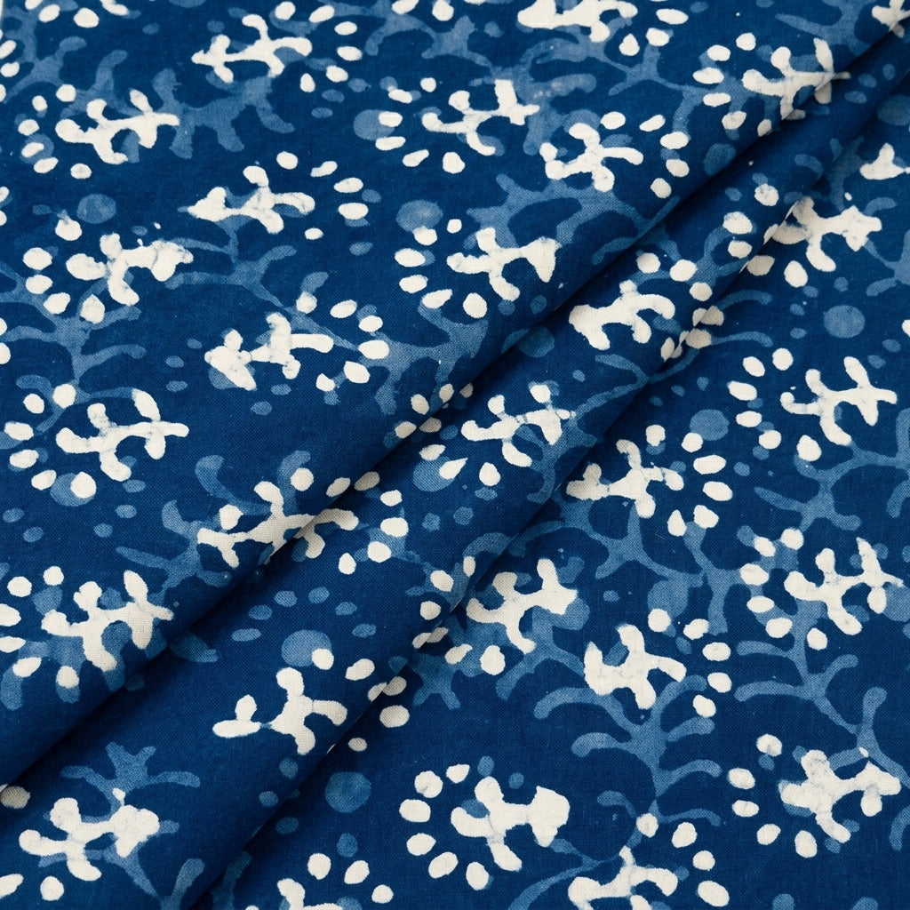 Folded Block Print Indigo Block Print Cotton Fabric