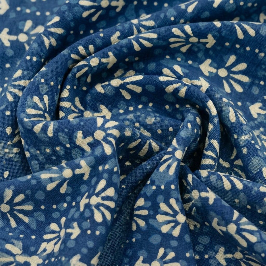 Swirled Floral Indigo Floral Cotton Fabric