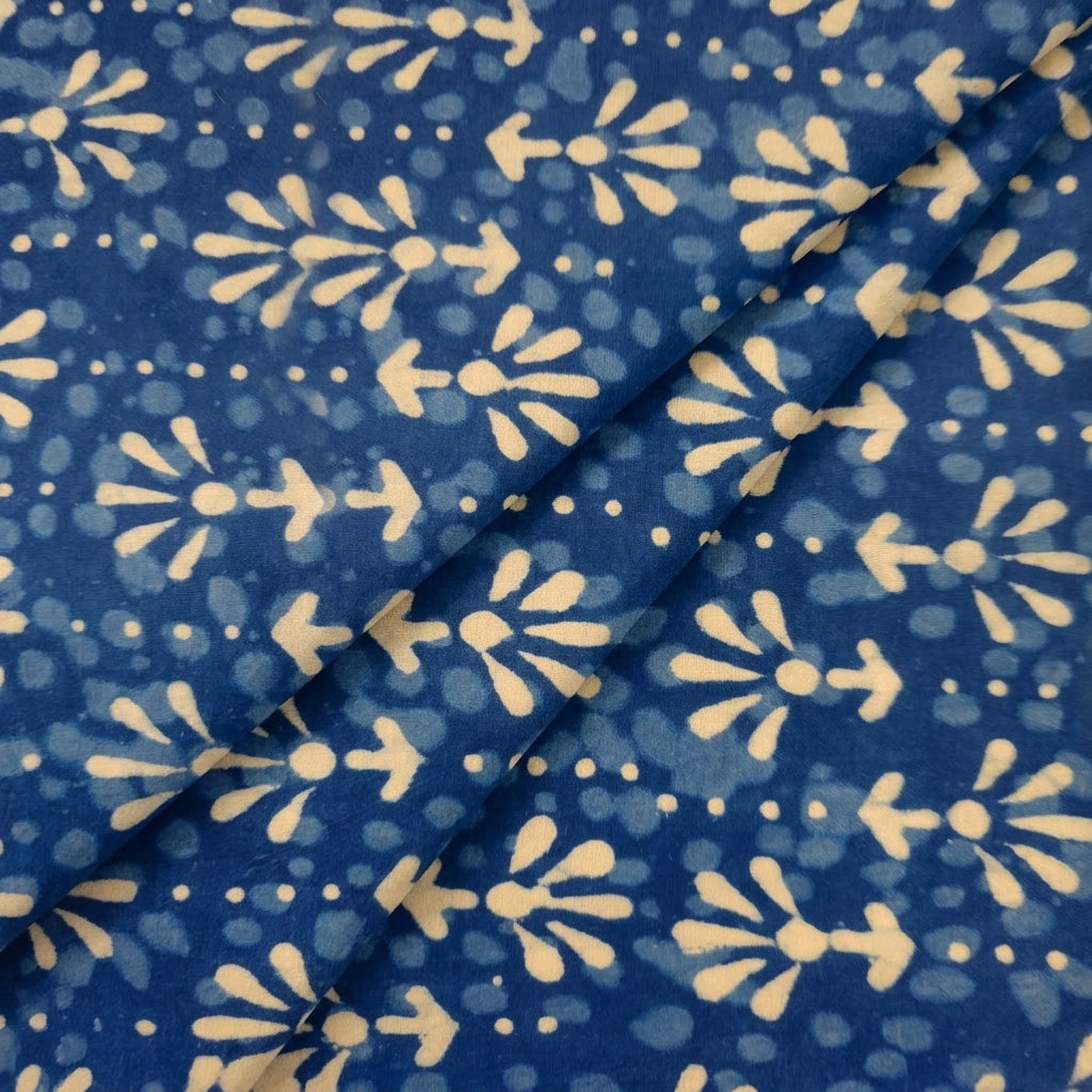Folded Floral Indigo Floral Cotton Fabric