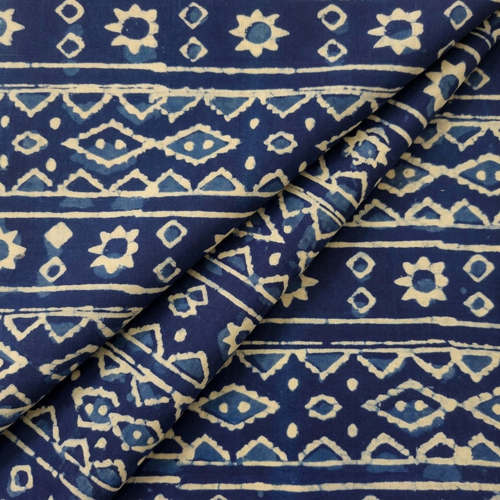 Folded Block Print Indigo Block Print Cotton Fabric