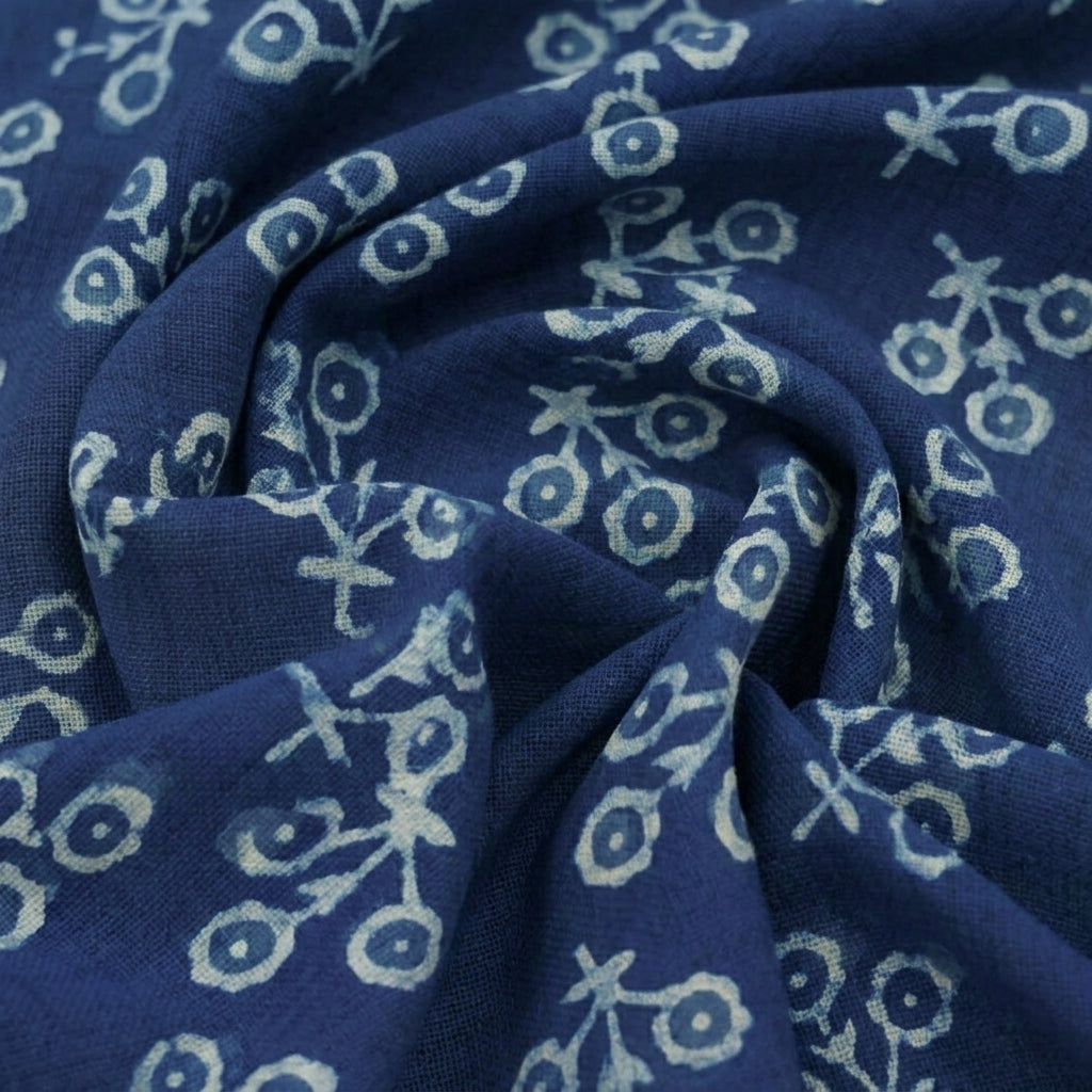 Swirled Floral Indigo Floral Cotton Fabric