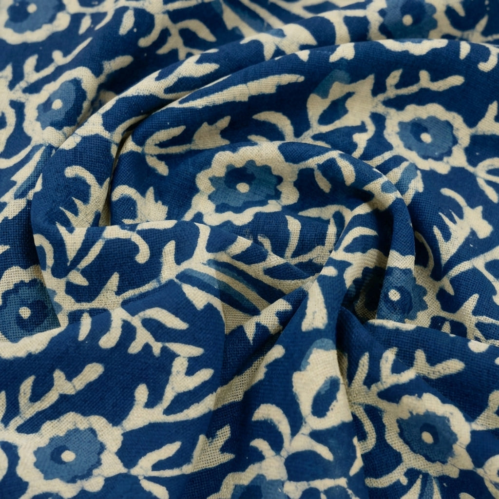 Swirled Floral Indigo Floral Cotton Fabric