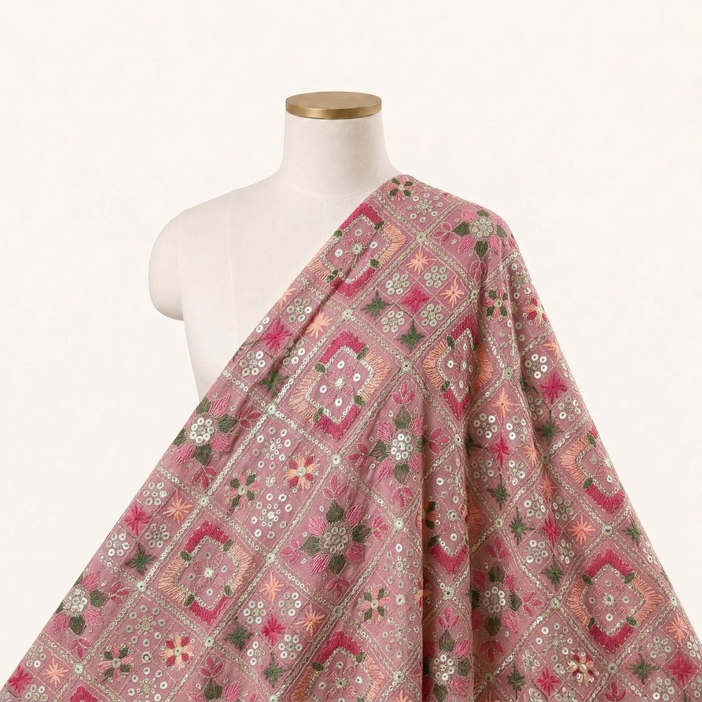 Embroidery Pink Embroidery Georgette Fabric Draped as a saree