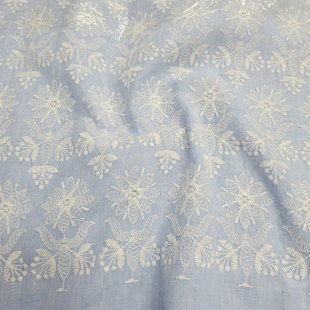 Swirled Embroidery Blue Embroidery Cotton Fabric