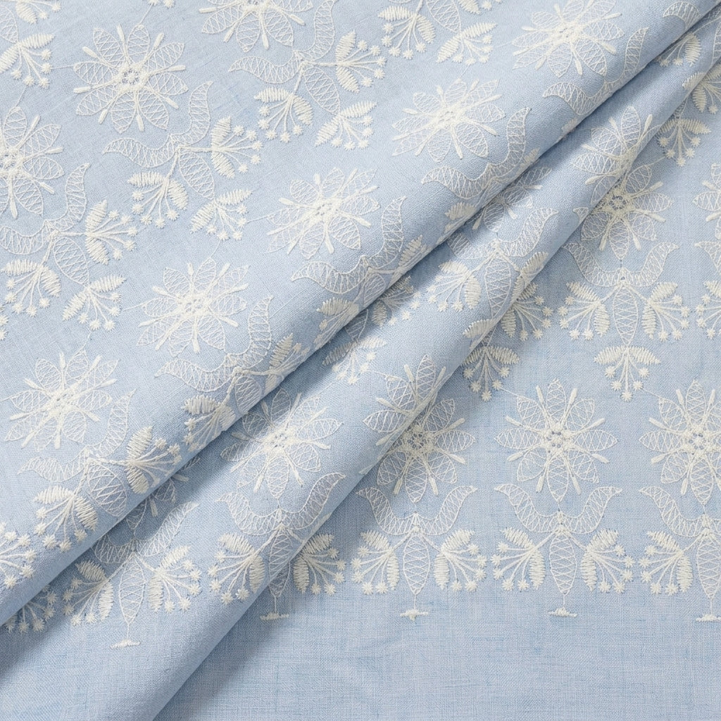 Folded Embroidery Blue Embroidery Cotton Fabric