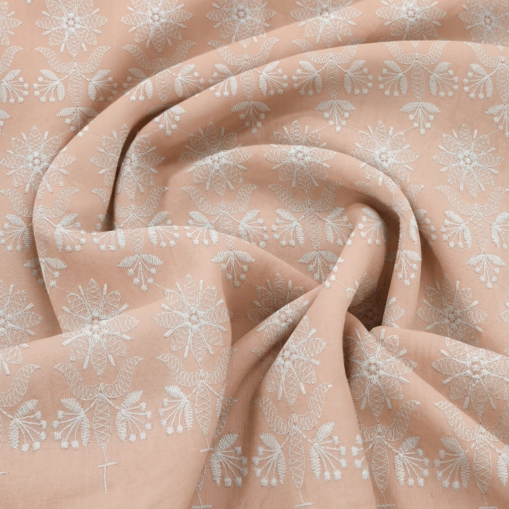 Swirled Embroidery Peach Embroidery Cotton Fabric