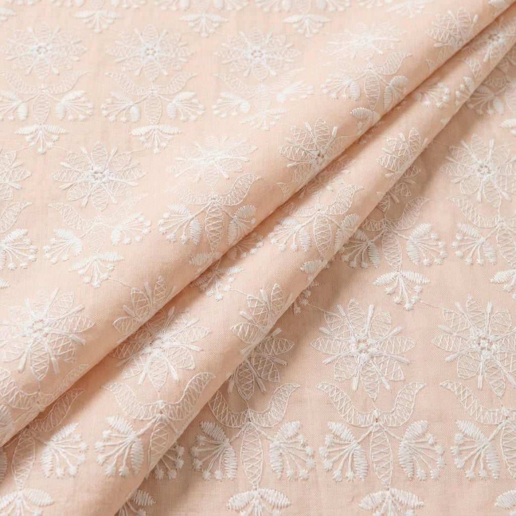 Folded Embroidery Peach Embroidery Cotton Fabric