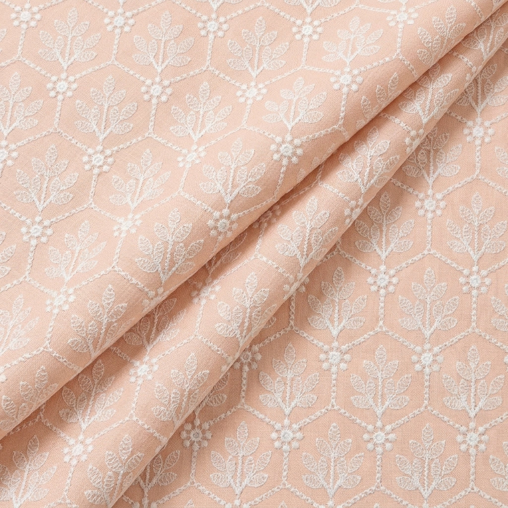 Folded Embroidery PinkPeach Embroidery Cotton Fabric