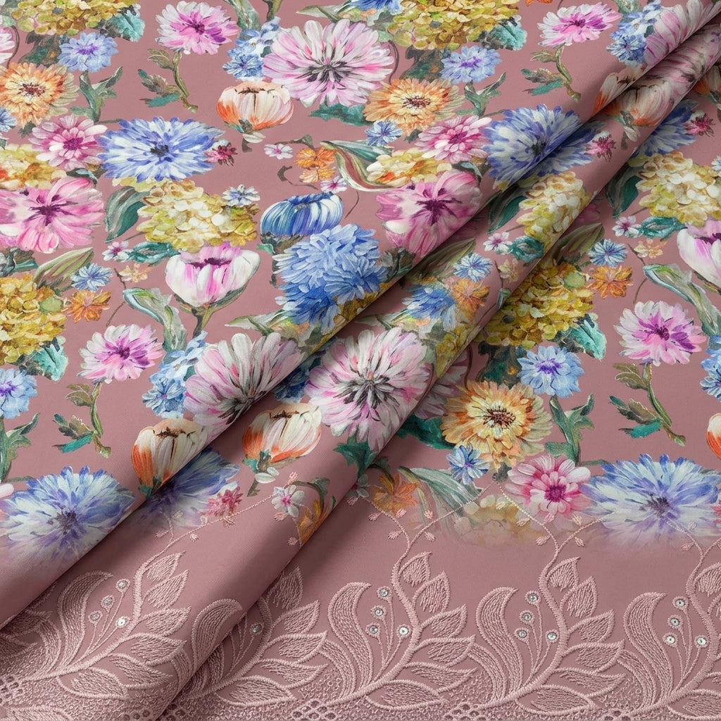 Folded Embroidery Pink Embroidery Cotton Fabric