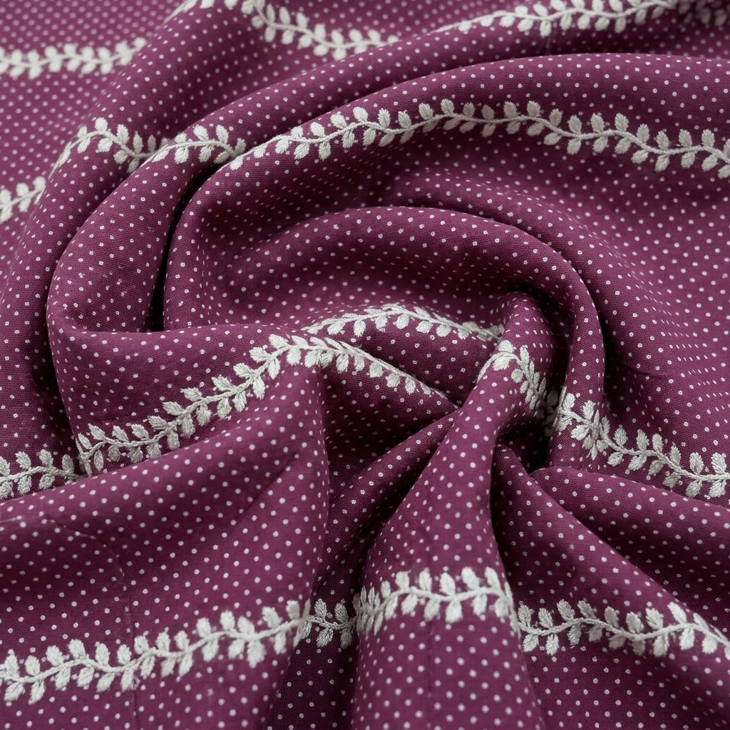Swirled Embroidery Wine Embroidery Cotton Fabric
